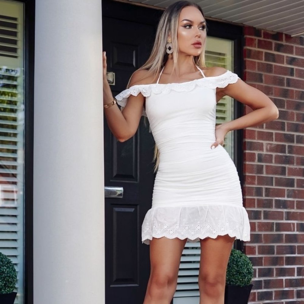 Lawson White Eyelet Lace Detail Ruffle Hem Dress - Picture 4 of 9